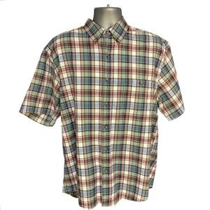 Eddie Bauer Colorful Checked Short Sleeve Casual Cotton Button Down Size L